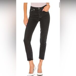 AGOLDE Jamie High Rise Classic Raw Hem Button Fly Black Jeans Size 24